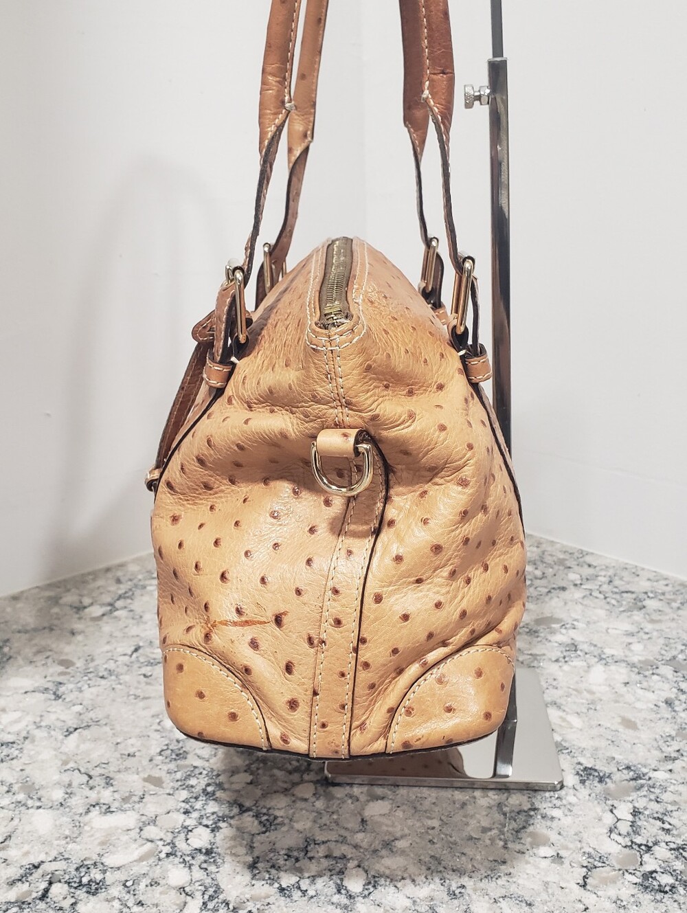 DOONEY & BOURKE Ostrich Embossed Leather Shoulder Satchel Set In Peanut - Picture 11 of 16